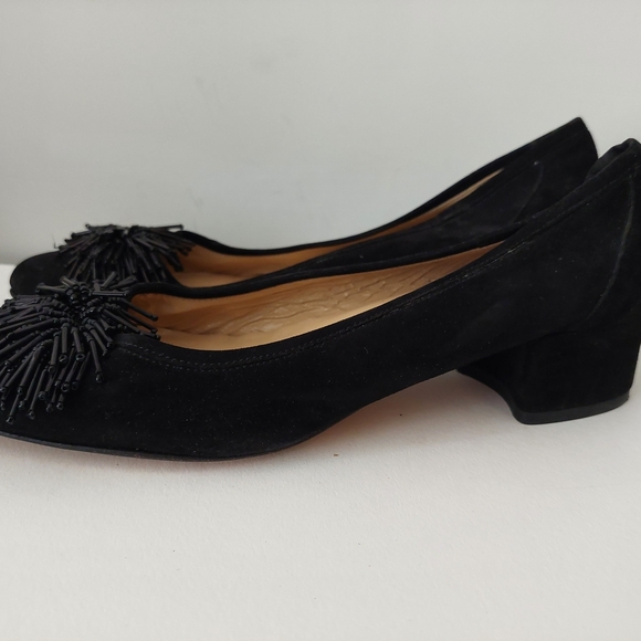 Sesto Meucci Flynn Black Suede Pump Beaded Pom-pom Toe Detail Size 8.5 - Picture 4 of 7